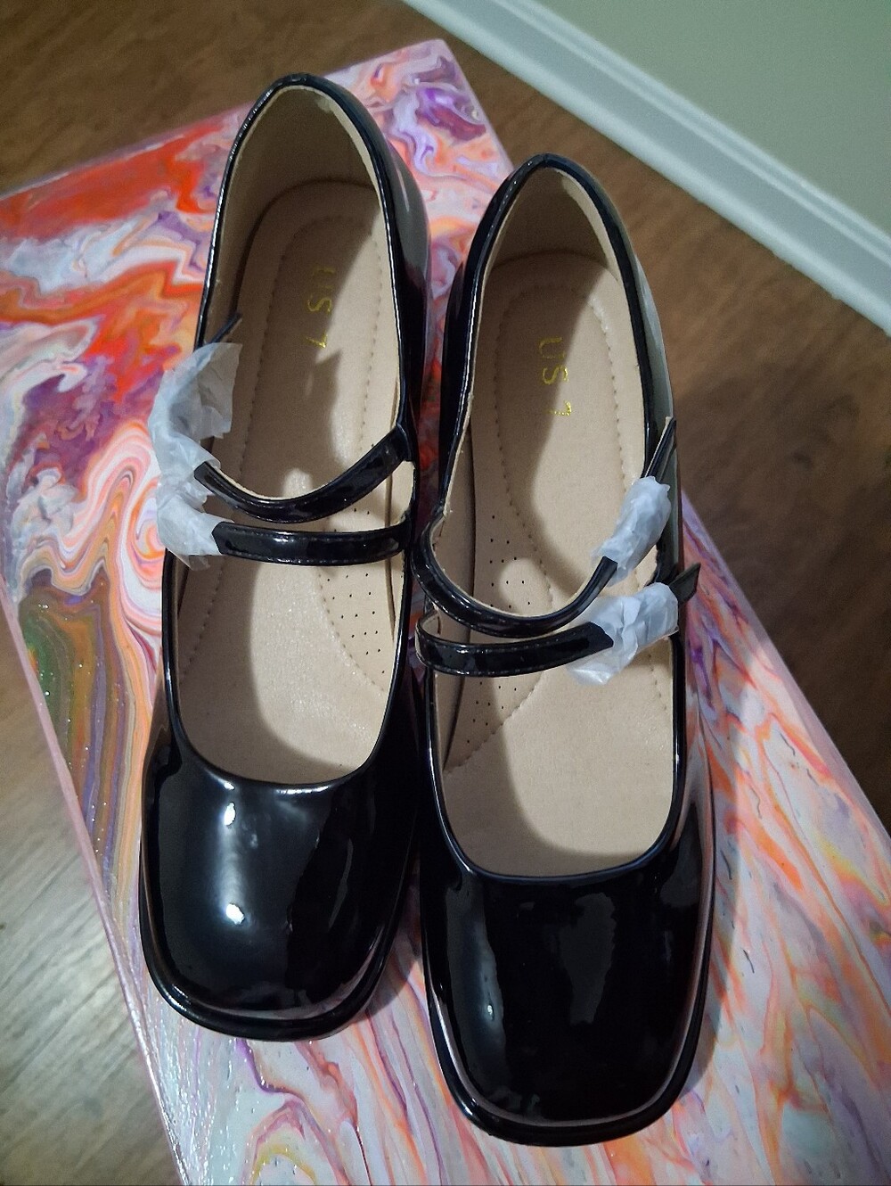 Black Patent Double-Strap Mary Jane Flats for Women